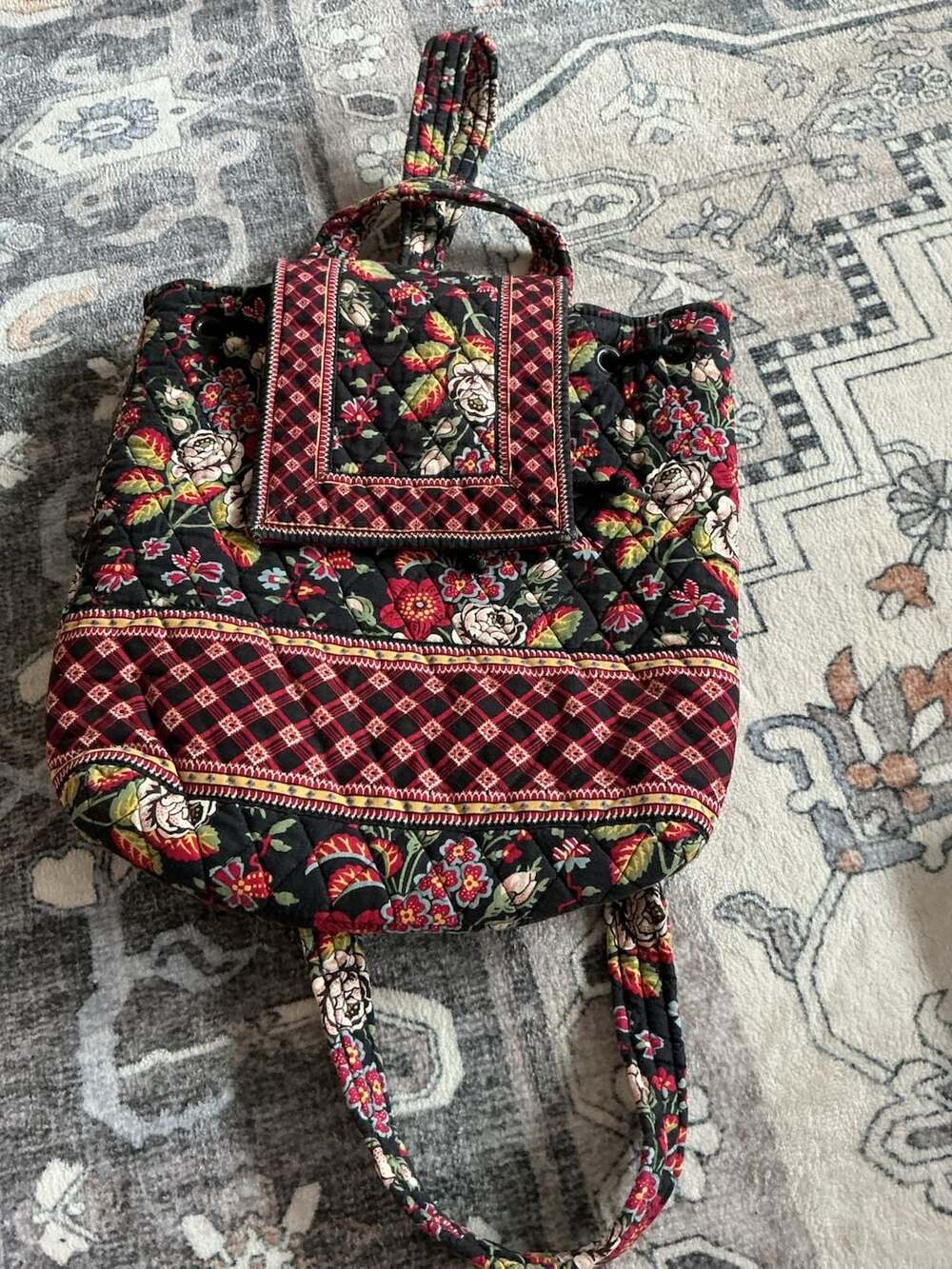 Vera Bradley Vintage Anastasia Floral Quilted Cotton Drawstring Backpack
